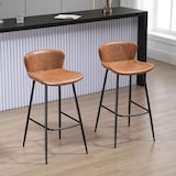 thumbnail of Conjunto de 2 taburetes altos de cocina sillas altas de cocina con respaldo tapizado en PU carga 120 kg para bar salón comedor marrón