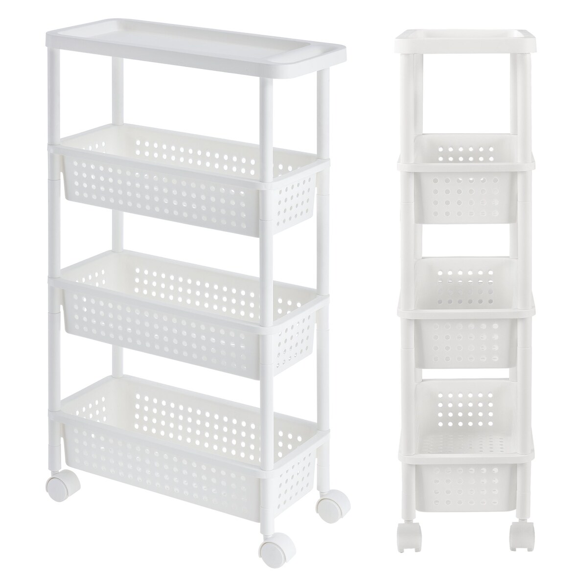 Helloshop26 - Opbergkast op wielen rolwagen opbergtoren 100 cm wit 03_0002849