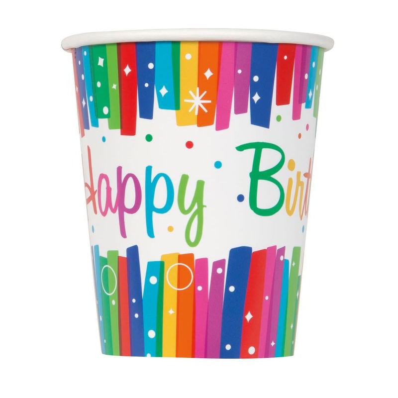 8 Becher Happy Birthday bunt
