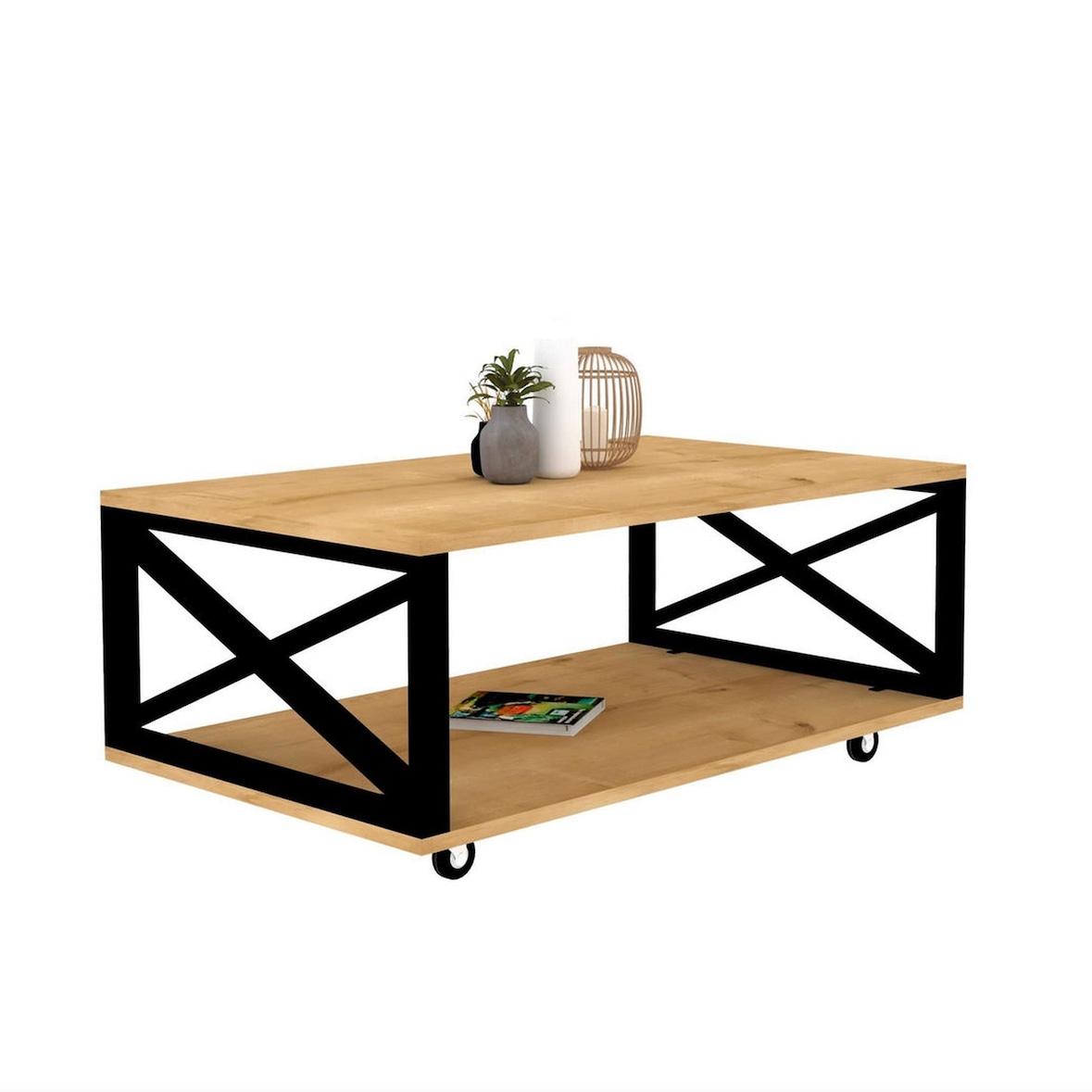 WellHome - Mesa lateral Aglomerado revestido a melamina na cor Castanho Pinho 98x60x33,6cm
