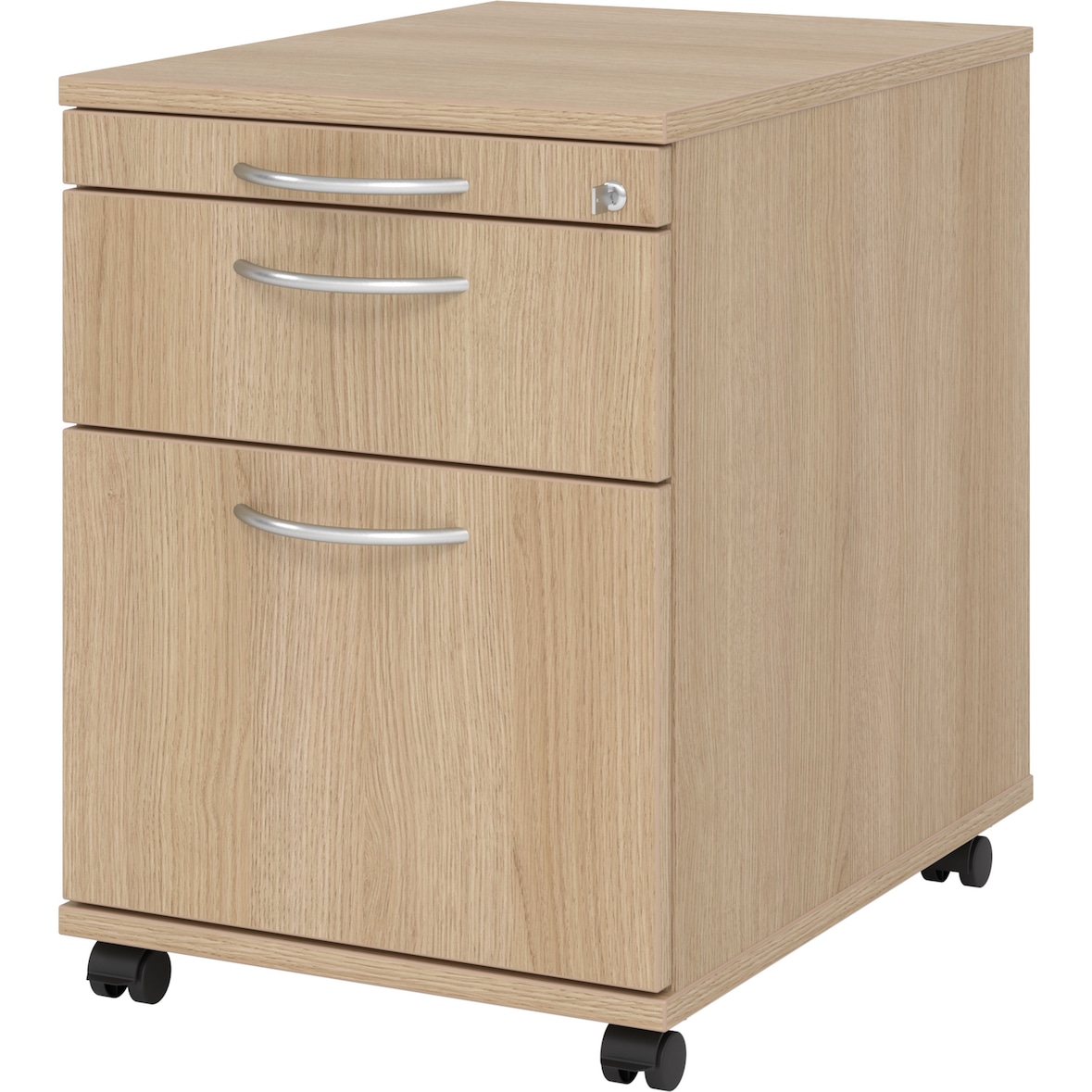 bümö Rollcontainer mit Hängeregistratur, Container abschließbar aus Holz in Eiche - Rollwagen für's Büro mit Hängeregister als Schreibtisch
