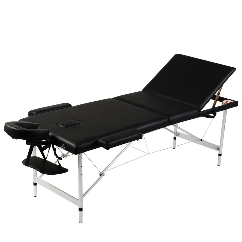 Helloshop26 - Opklapbare massagetafel met 3 secties en zwart roestvrijstalen frame 02_0001888