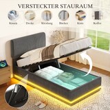 thumbnail of Merax Einzelbett 90x200, Polsterbett mit LED & USB-C, höhenverstellbarem Kopfteil & Unterbett-Stauraum, Cord, Grau
