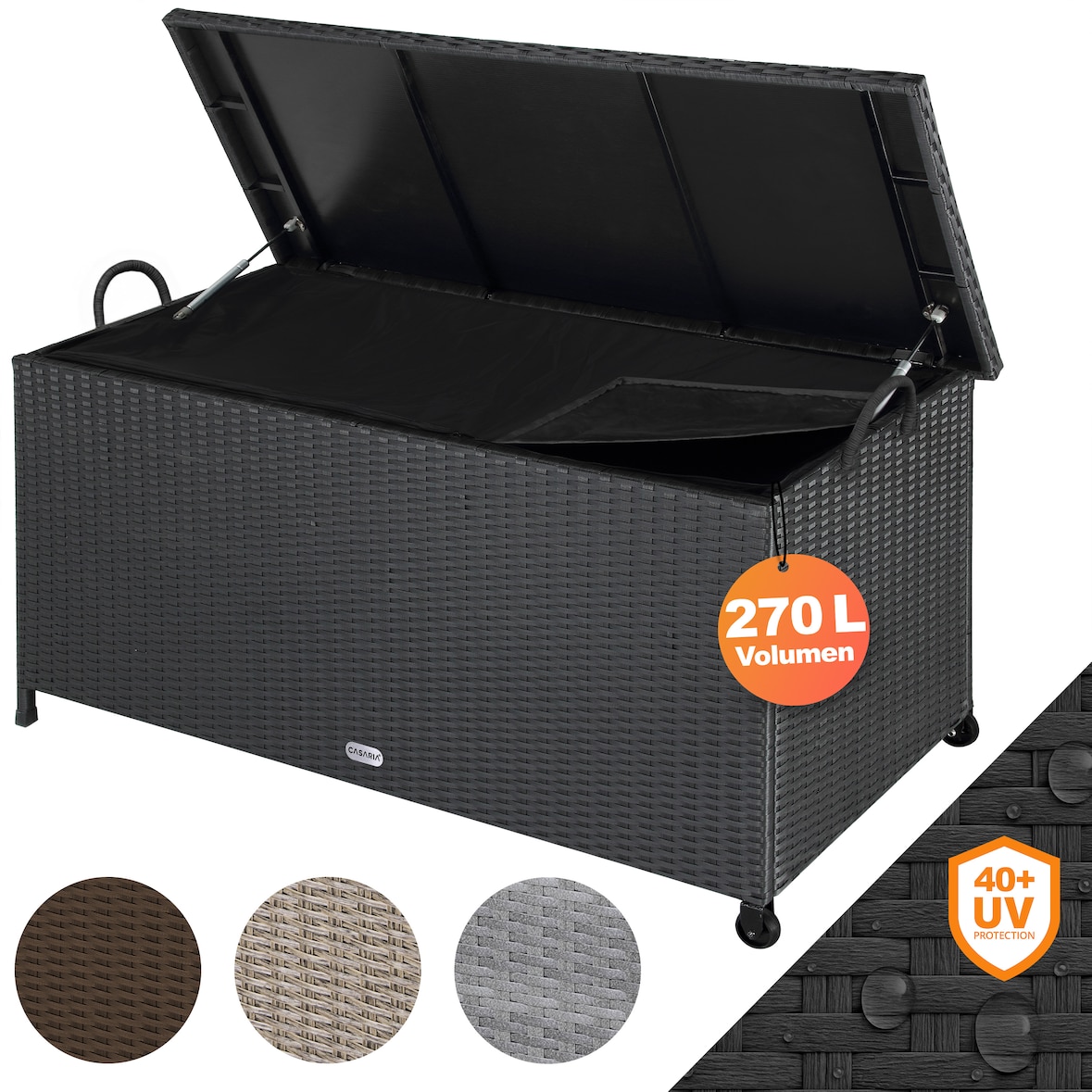 Casaria Auflagenbox Poly Rattan Rollbar Garten Box Schwarz
