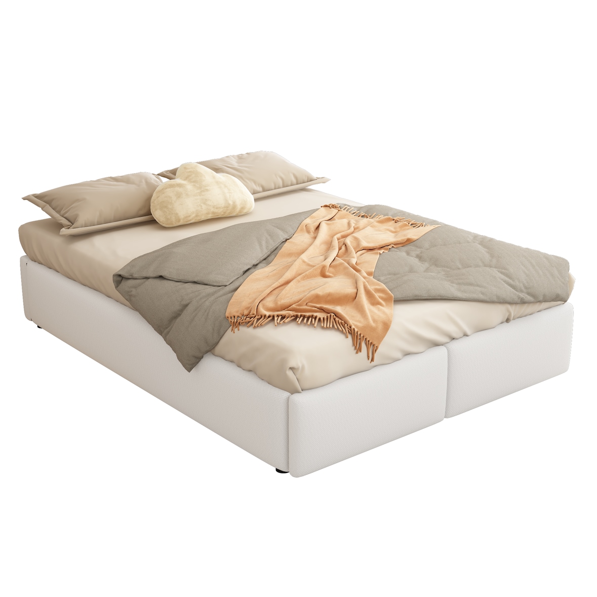 Merax 140*200cm Polsterbett, Plattformbett, Polsterbett ohne Kopfteil, mit hydraulischer Lagerung und 2 Schubladen, Beige