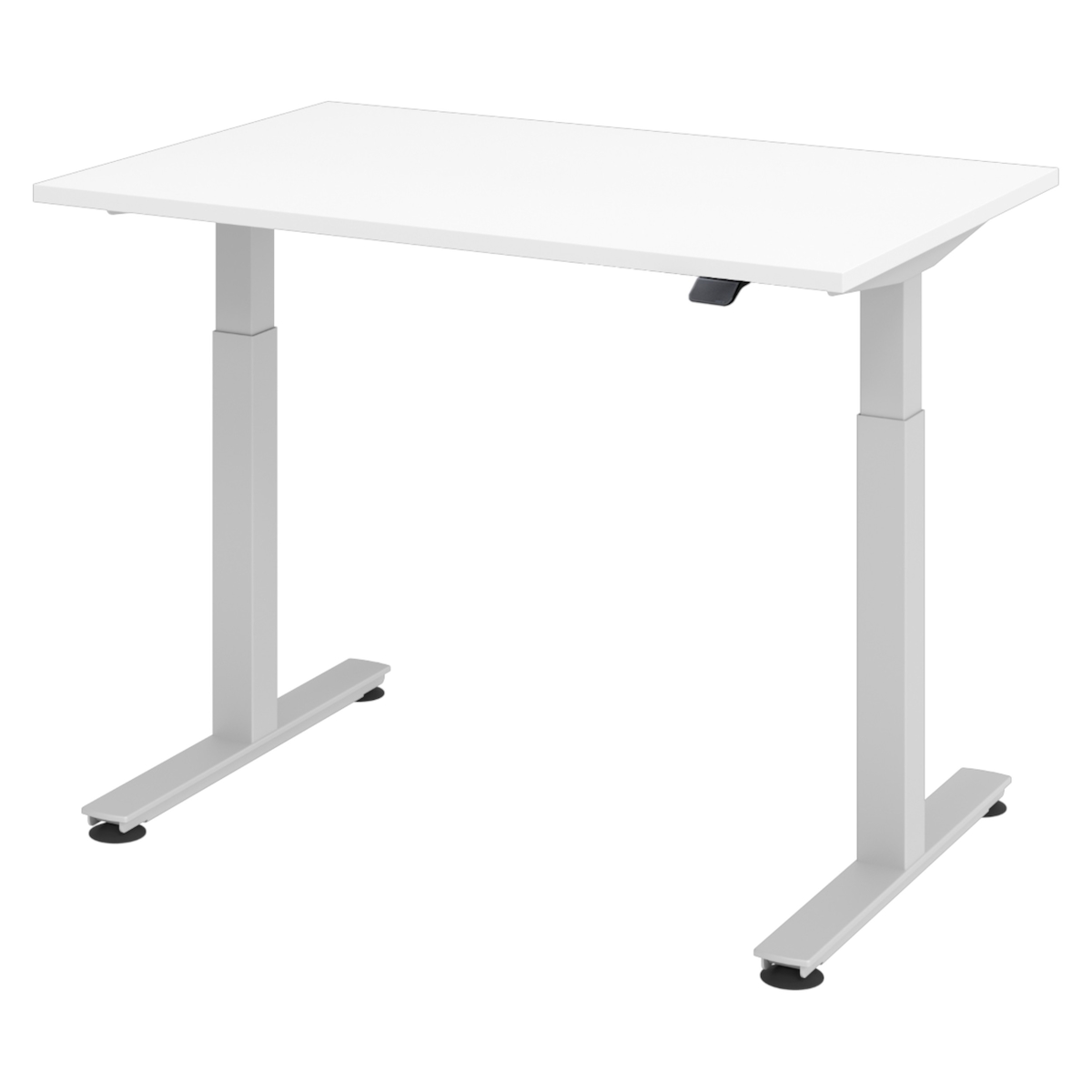 bümö elektrisch höhenverstellbarer Schreibtisch weiß 120x80 cm, Gestell: Silber - Büroschreibtisch höhenverstellbar elektrisch, elektrischer