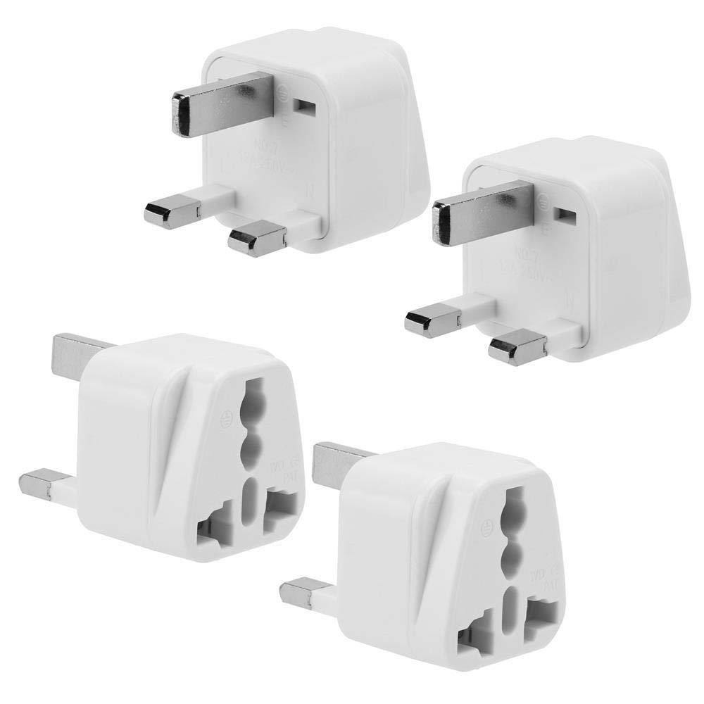 Intirilife 4x Steckdosen Adapter in WEISS - 4er Set UK Typ G Stromadapter Reisestecker für z.B. Deutschland, Italien, Spanien, Frankreich
