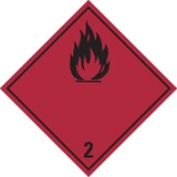 thumbnail of Gefahrzettel, Gefahrgutklasse 2 - Entzündbare Gase (rot/schwarz) - 300x300 mm Folie selbstklebend