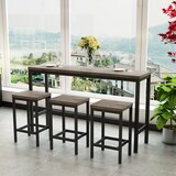 thumbnail of Esstisch Set mit 3 Hockern Bartisch 148x40x90 cm Braun+Grau, MDF Tischplatte und Metallgestell, platzsparend und pflegeleicht