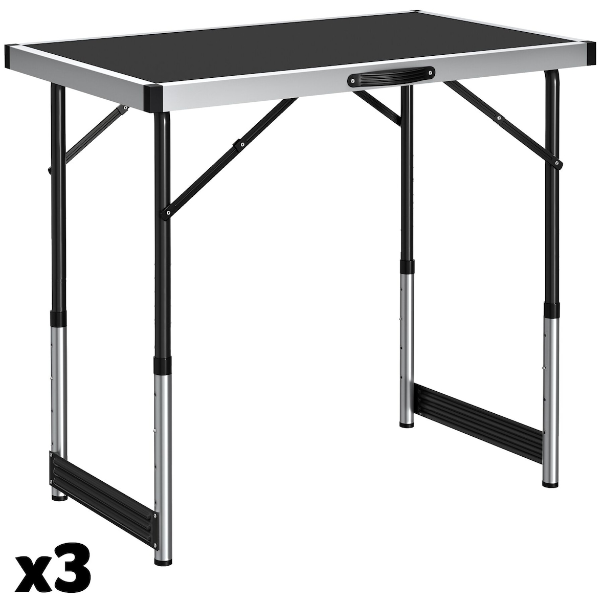 tectake Juego de 3 mesas de trabajo de aluminio  Negro