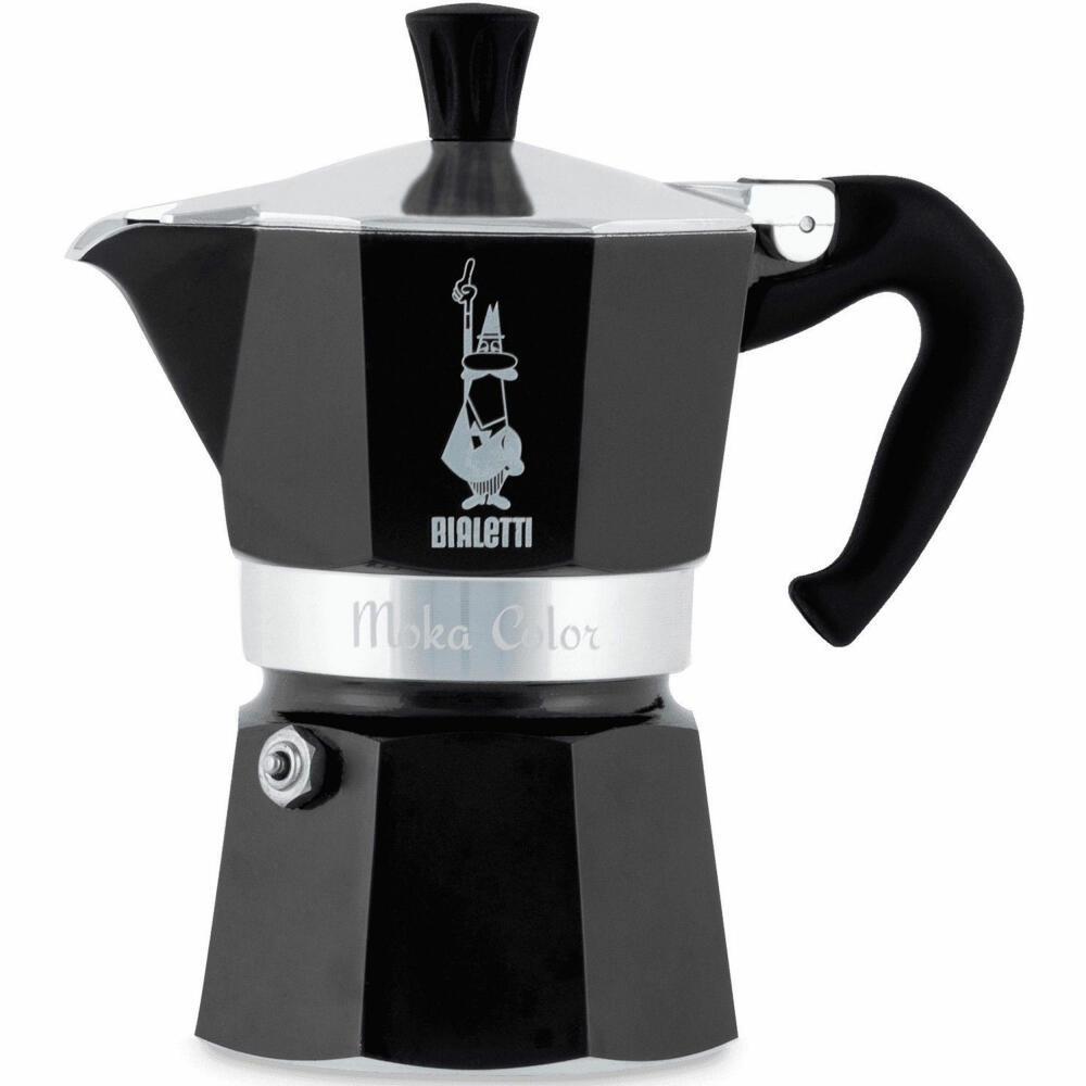 Bialetti Espressokocher Moka Express Color für 1 Tasse, Espresso, Espressokanne, Kaffeebereiter, Aluminium, Schwarz, 60 ml, 4951