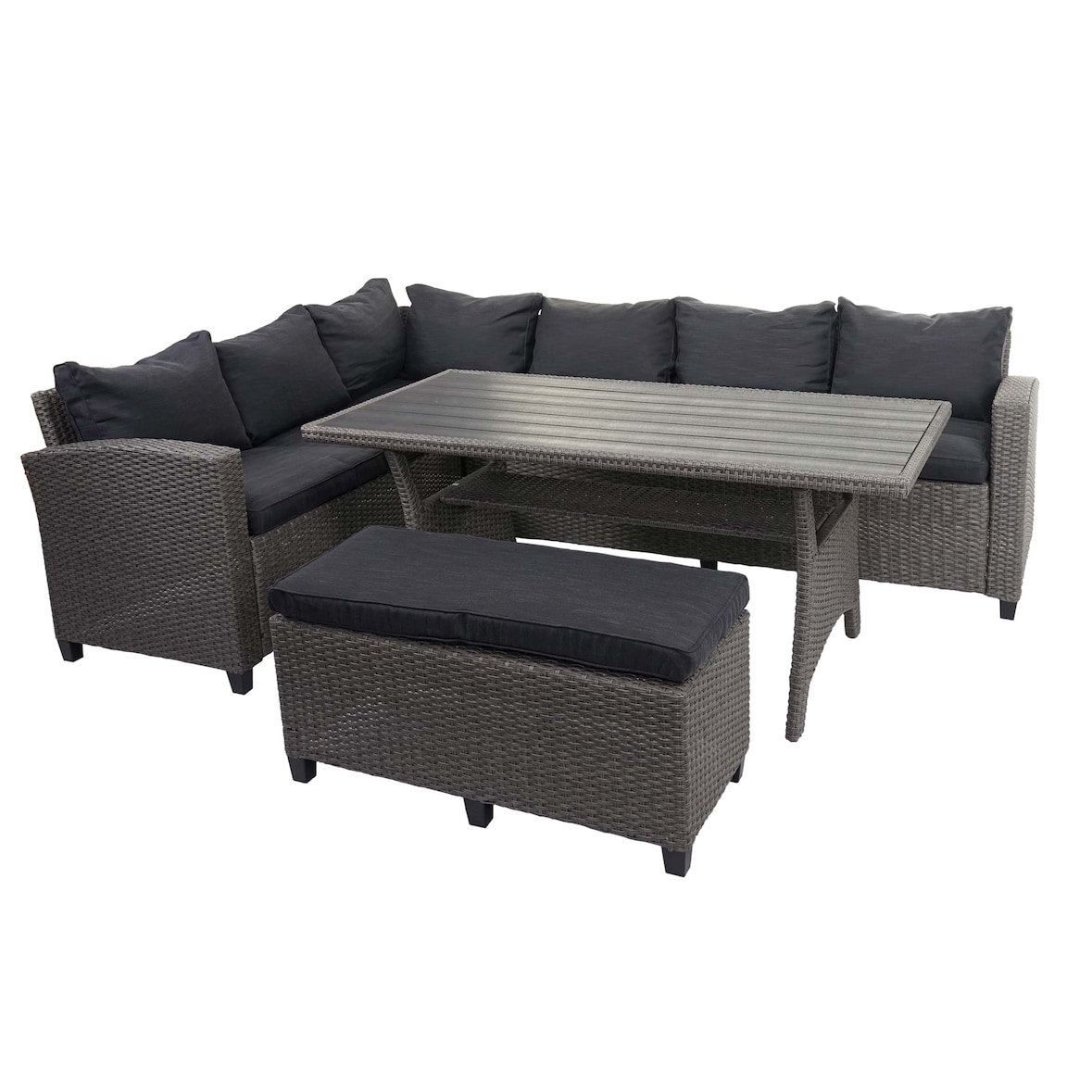 Poly Rattan Garnitur HWC-E96, Garten-/Lounge-Set Sitzgruppe, Spun Poly halbrundes Rattan ~ grau, Kissen anthrazit