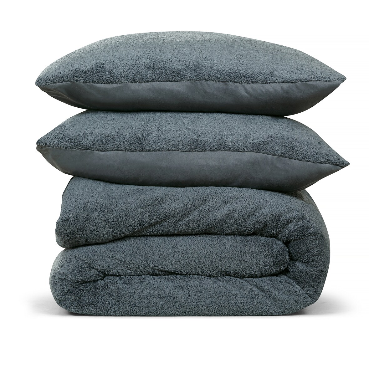 DoubleDry Dekbedovertrek Teddy Fleece - Tweepersoons 200x220 cm + 2 Kussenslopen - Zacht & Huidvriendelijk - Antraciet