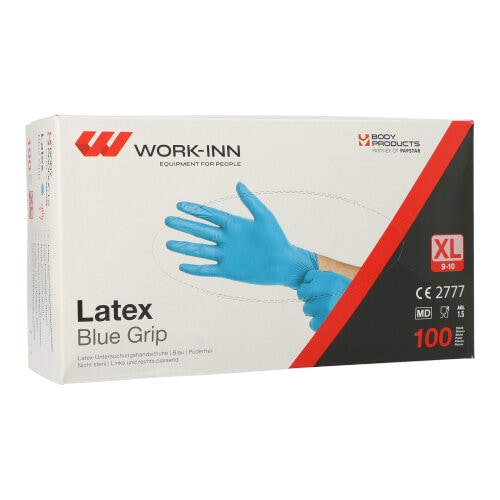 1000 `WORK-INN` Handschuhe, Latex puderfrei blau `Blue Grip` Größe XL