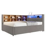 thumbnail of Schlafsofa 140x200 ausziehbar 90x190 mit LED-Beleuchtung, USB/Type-C-Anschlüssen und Stauraum – modernes Flanell Dunkelgrau
