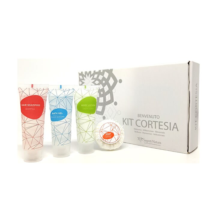 Welcome kit hotel Stone Shampoo - Bagnoschiuma - Crema corpo - Saponetta (1 cofanetto bianco)