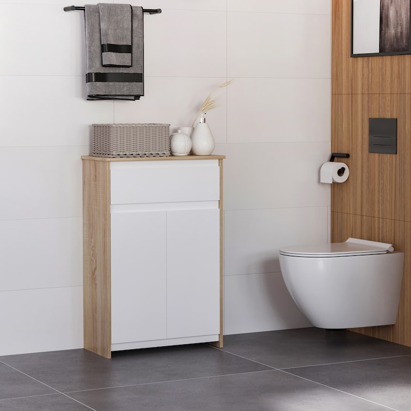 HOMCOM Colonna Bagno con Ripiano a 3 Livelli e Armadietto Chiuso