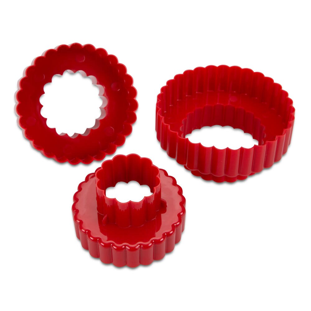 Städter Ausstecher Set Rund gewellt 3-tlg., Plätzchenausstecher, Keksausstecher, Ausstechform, Kunststoff, Rot, 9 cm, 169951