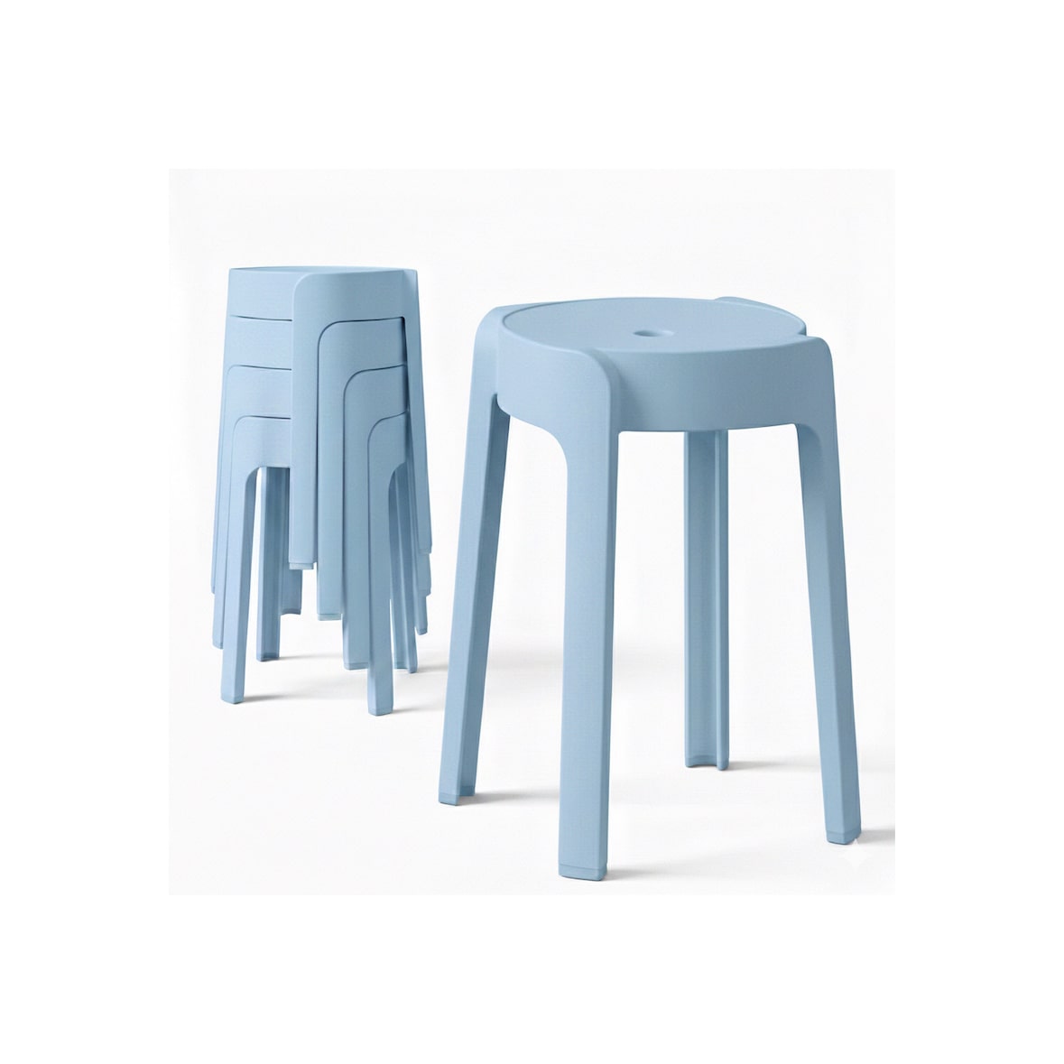 4 Tabourets Gigognes empilables BM HOME TAB-BLEU-PASTEL en plastique, légers pour la maison salle de classe, cuisine, jardin