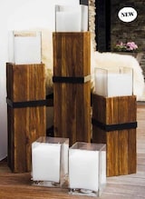 thumbnail of Braune Holzsäule inkl. Kerzenglas mit Wachsfüllung, klein, Indoor/Outdoor 500 x 220 mm