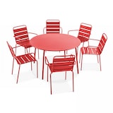 thumbnail of Tavolo rotondo da terrazza e 6 poltrone in acciaio rosso - Oviala