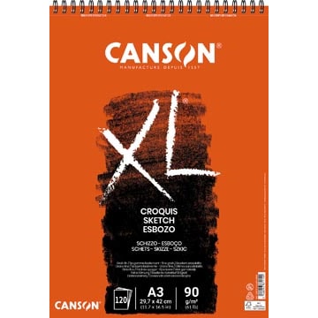 CANSON Bloc spiralé de 120 feuilles de papier dessin CROQUIS XL 90g A3