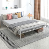 thumbnail of Cama doble 135x190 cm estructura de cama somier con cabecera listones de acero y espacio de almacenamiento debajo de la cama carga 330 kg blanco