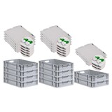 thumbnail of PROREGAL SuperSparSet 10x Eurobox NextGen Economy mit Scharnierdeckel & grünen Verschlüssen, Griffe offen, HxBxT 12x40x60cm, 23L, Eurobehälter, Box
