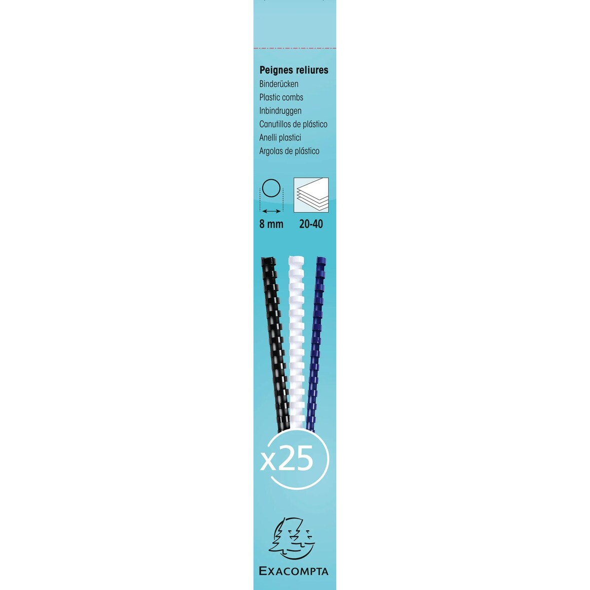 Exacompta 76200E Schachtel mit 25 Spiralen 8 mm aus PVC für die Bindung, für DIN A4 - Weiß