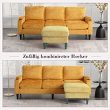 thumbnail of 4-Sitzer Sofa aus Chenille mit Hocker und Stauraum – Elegantes Design in Gelb, Getränkehalter und Seitentaschen, Komfort bis 300 kg