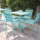 thumbnail of Vierkante tafel en 4 turquoise metalen stoelen - Oviala