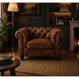 thumbnail of Chesterfield Stoel 1-Zits - Vintage Bruin - Suede Leer - Bank - Sofa - Fauteuil