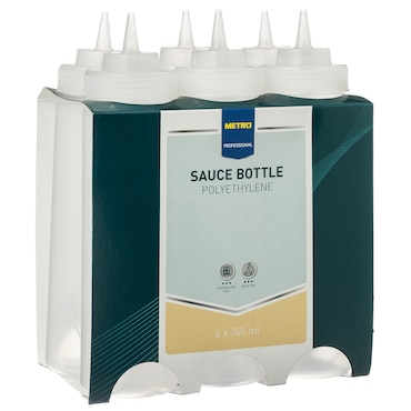 METRO PROFESSIONAL Botella dispensadora para salsas hs024, polietileno/polipropileno, Ø 7 x 26,5 cm, 760 ml, con tapón, transparente, 6 unidades