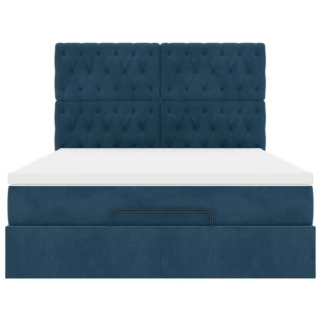vidaXL Ottoman-Bett mit Matratzen & LEDs Dunkelblau 140x190 cm Samt