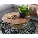 thumbnail of Couchtisch Mango Massivholz Metall 60x60x45 cm Schwarz Rund mit Stauraum, Design Wohnzimmertisch Korbtisch Modern, Beistelltisch Sofatisch