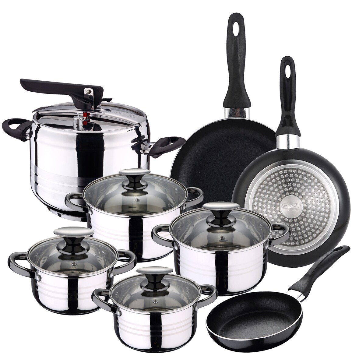 San Ignacio - Dina Kochgeschirrset 8-teilig mit 3 Pfannen und Schnellkochtopf