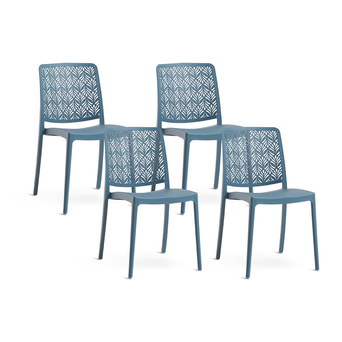 RATTATAN 4er-Set stapelbare Stühle aus Polypropylen mit Glasfasern für Garten oder Innenbereich, wasserabweisend und widerstandsfähig - YARA - Petrol