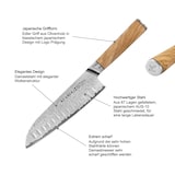 thumbnail of KLAMER Premium Santoku Damastmesser Olive echter japanischer Stahl 18 cm Kochmesser