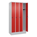 thumbnail of C+P Spind Classic PLUS, Sockel, 4 Abteile, HxBxT 195x100x50cm, Sicherheitsdrehriegel, Hellgrau/Rot von PROREGAL