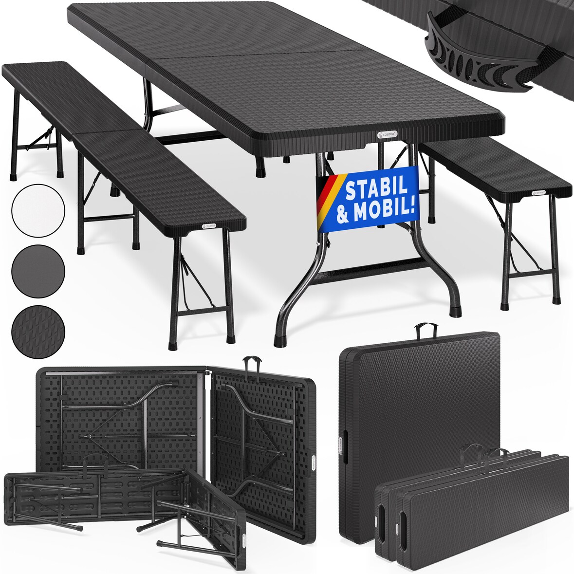 Casaria Bierzeltgarnitur 180 cm Klappbar 1x Campingtisch 2x Campingbank 3 tlg Festzeltgarnitur