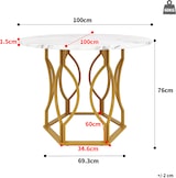 thumbnail of Esstisch rund 100x100x76  Weiß+Gold MDF Tischplatte mit Marmoroptik Metallbeine mit Bodenausgleich, stabil und pflegeleicht