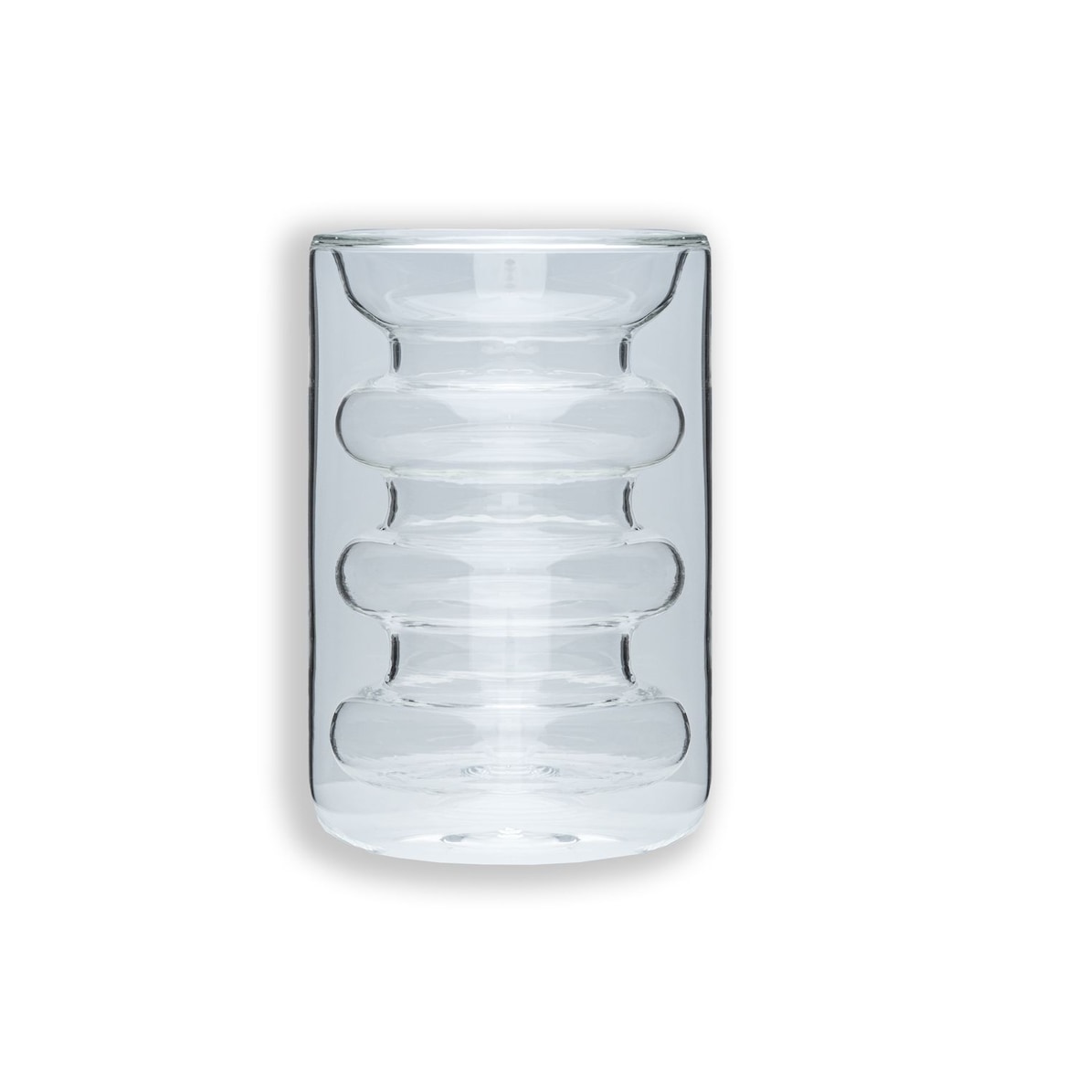 Intirilife Doppelwandiges Thermo Glas - Rillen Style - 190ml - Mundgeblasen isoliert für Latte Macchiato, als Teeglas oder Kaffeeglas mit Henkel