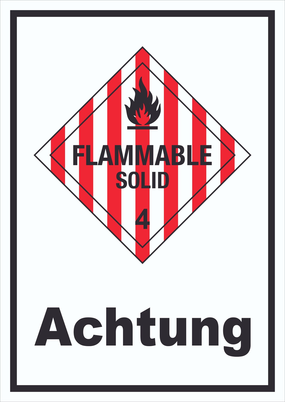 Schild Entzündbare feste Stoffe Achtung Flammable Solid hochkant A4 Rückseite selbstklebend