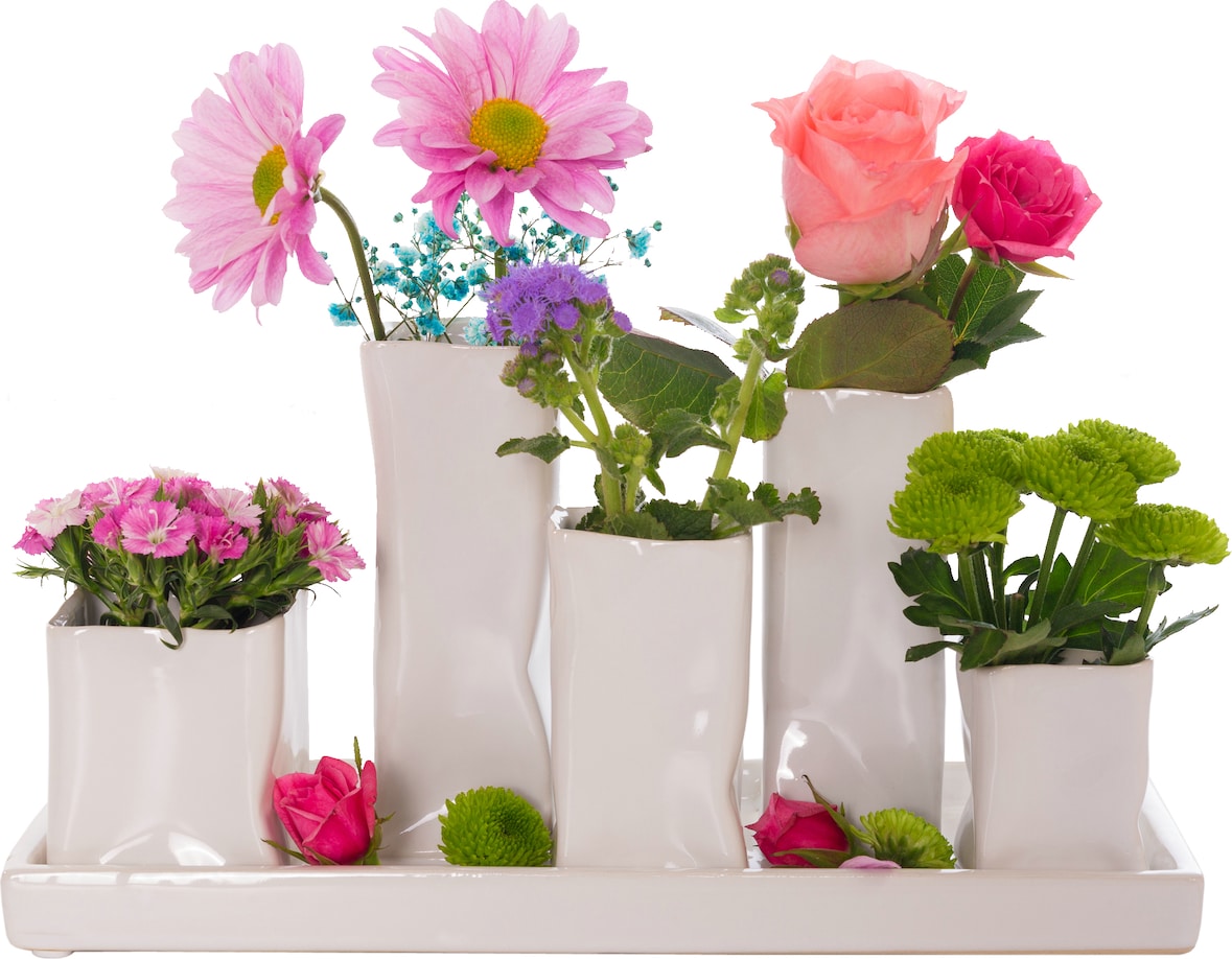 Jinfa Handgefertigte kleine Keramik Deko Blumenvasen Set aus 5 Vasen in weiß