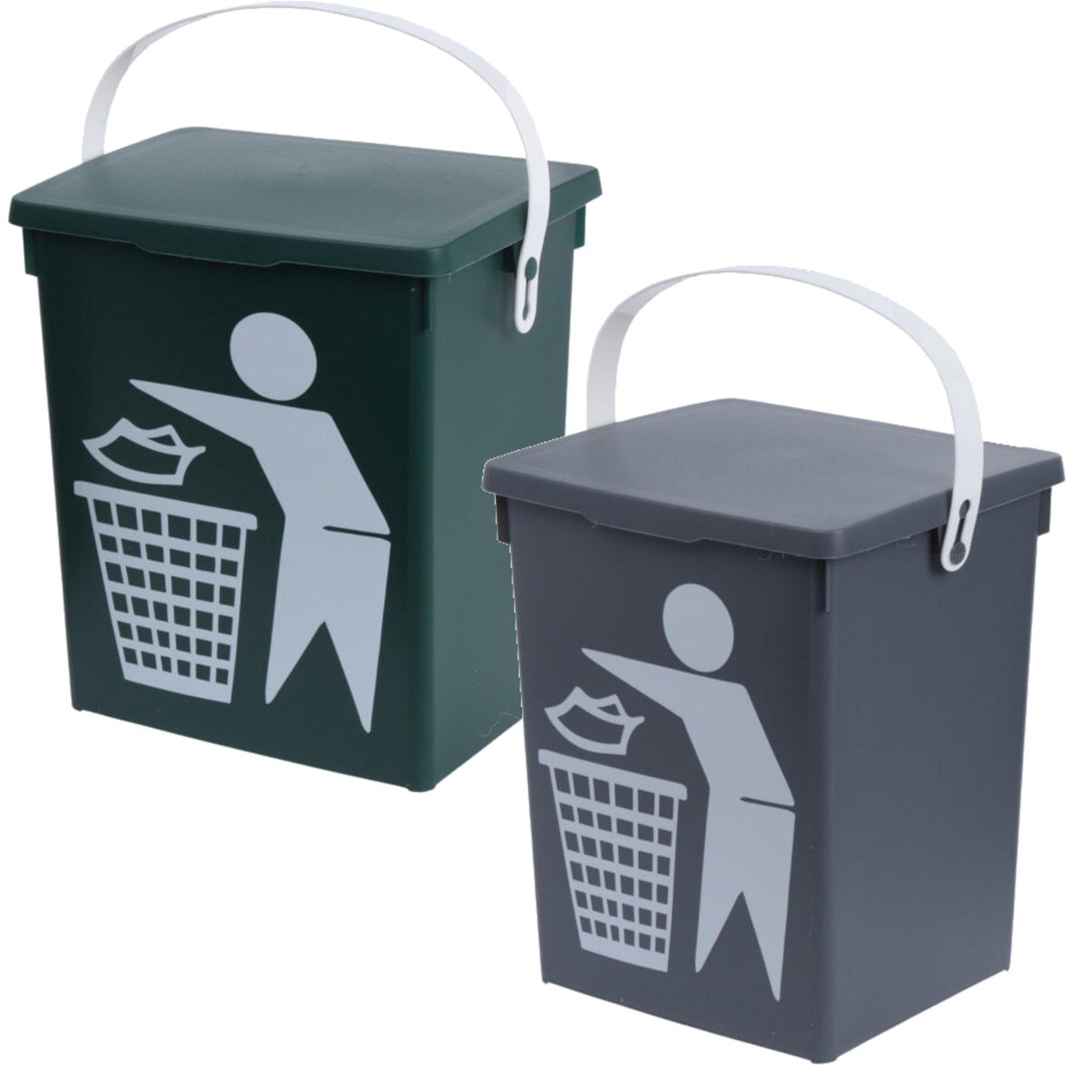 2x Mülleimer Müllbehälter Abfalleimer Kunststoff Grün + Grau 23x19x16 cm Bioabfall Klappdeckel