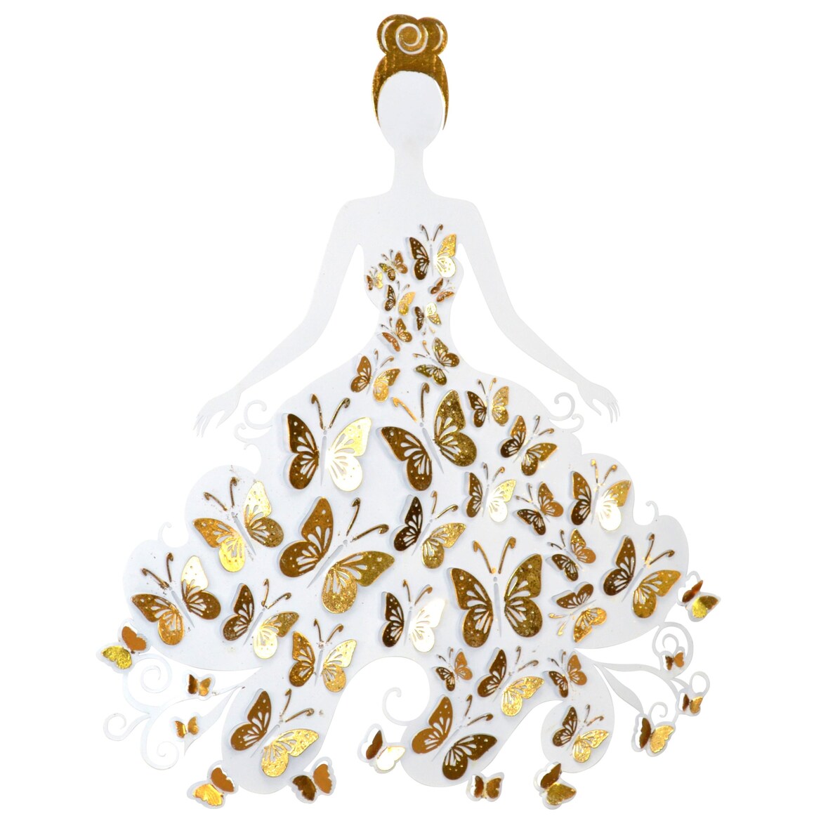 Décoshop26 - Décoration murale à suspendre motif robe de soirée en métal or blanc 62x2x75 cm DEC05069