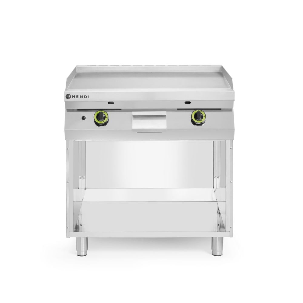 HENDI Gladde gasgrillplaat gemonteerd op een onderkast, gesloten aan drie zijden, Kitchen Line, 10kW, 800x700x(H)900mm