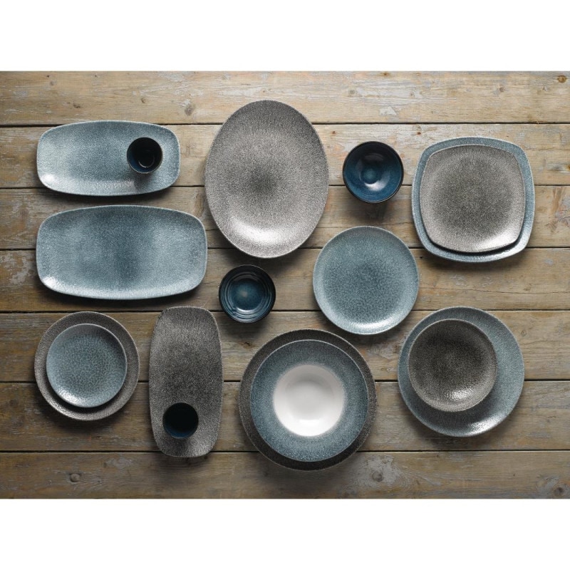 12 x Teller flach coup 28,8cm RAKU quartz black