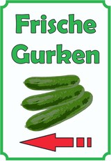 thumbnail of Frische Gurken Schild Hochkant mit Pfeil links A3 Rückseite selbstklebend