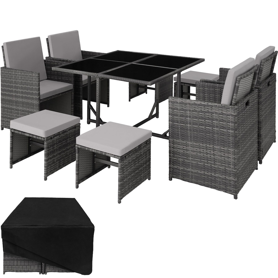 tectake Salon de jardin BILBAO 8 places avec housse de protection - gris - 403901